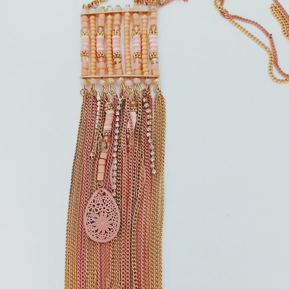 Double Chain Necklace with metal chain & beads - Picture 2 of 5